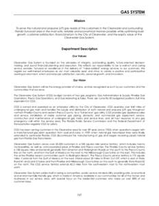 GAS SYSTEM Mission To serve the natural and propane (LP) gas needs of the customers in the Clearwater and surrounding Florida Suncoast area in the most safe, reliable and economical manner possible while optimizing load 
