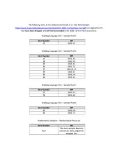 The following items in the Achievement Grade 3 Set One Item Sampler (http://www.tn.gov/education/assessment/doc/ACH_2009_ItemSampler_Gr3.pdf) are aligned to SPIs that have been dropped and will not be included in the 201