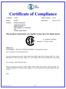 Certificate of Compliance Certificate: Master Contract: