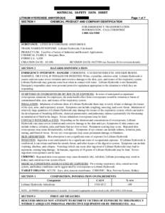 CHEMETALL FOOTE CORP. MATERIAL SAFETY DATA SHEET LITHIUM HYDROXIDE ANHYDROUS CFM 014 SECTION 1 CHEMICAL PRODUCT AND COMPANY IDENTIFICATION