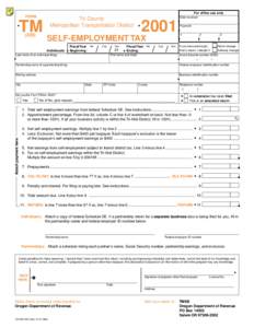 2001 Form TM, Tri-County Metropolitan Transport District Self-Employment Tax (fillable form)