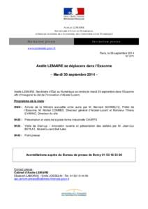 AXELLE LEMAIRE S ECRETAIRE D ’E TAT AU N UMERIQUE , AUPRES DU MINISTRE DE L’E CONOMIE , DE L’I NDUSTRIE ET DU N UMERIQUE In vi tati on pres s e