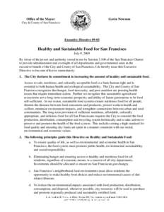 Mayor Newsom Executive Directive on Healthy &慭瀻 Sustainable Food