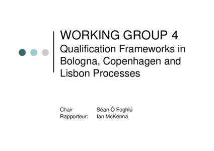 WORKING GROUP 4 Qualification Frameworks in Bologna, Copenhagen and Lisbon Processes  Chair