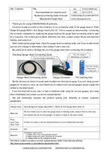 Attn.: Customer  Title Recommendation for Inspection and Replacing Connecting Cable of Vacuum Measurement Gauge Head