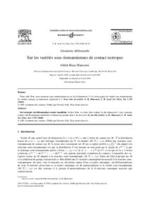 C. R. Acad. Sci. Paris, Ser. I–42  Géométrie différentielle Sur les variétés sous-riemanniennes de contact isotropes Abdol-Reza Mansouri