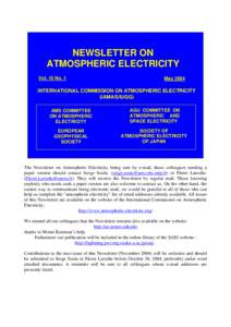 NEWSLETTER ON ATMOSPHERIC ELECTRICITY Vol. 15 No. 1 May 2004