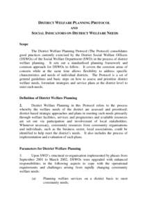 District Welfare Planning Protocol and Social Indicators on District Welfare Needs