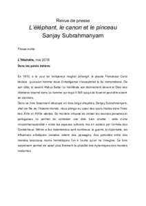Revue de presse   L’éléphant, le canon et le pinceau  Sanjay Subrahmanyam     