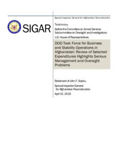 Special Inspector General for Afghanistan Reconstruction  SIGAR Testimony Before the Committee on Armed Services