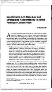 Decolonizing Anti-Rape Law and Strategizing Accountability in Native American... Andrea Smith Social Justice; ; 37, 4; Alt-Press Watch (APW) pg. 36  Reproduced with permission of the copyright owner. Further rep