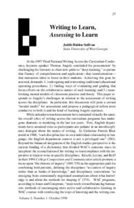 25  Writing to Learn, Assessing to Learn Judith Halden-Sullivan State University of West Georgia