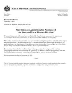 New Division Administrator Announced for State and Local Finance Division