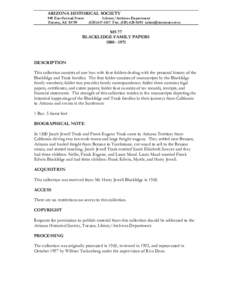 ARIZONA HISTORICAL SOCIETY 949 East Second Street Tucson, AZ[removed]Library/Archives Department[removed]Fax: ([removed]removed]