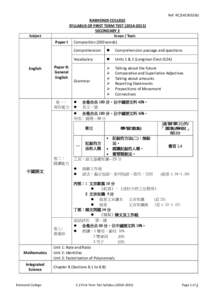 Ref: RCb)  RAIMONDI COLLEGE SYLLABUS OF FIRST TERM TESTSECONDARY 2 Subject