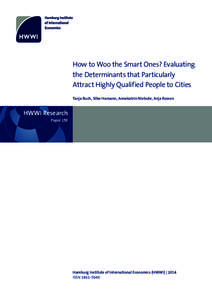 How to Woo the Smart Ones? Evaluating the Determinants that Particularly Attract Highly Qualified People to Cities Tanja Buch, Silke Hamann, Annekatrin Niebuhr, Anja Rossen  HWWI Research