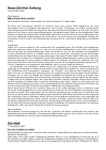 Neue Zürcher Zeitung 5.November 2007 Peter Hagmann Wenn Küsse Bisse werden Hans Neuenfels inszeniert «Penthesilea» von Othmar Schoeck im Theater Basel