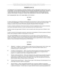 Model Historic Preservation Ordinance for Georgia Cities & Counties Derived from Georgia Historic Preservation Act as amended (O.C.G.A., [removed]ORDINANCE AN ORDINANCE TO ESTABLISH A HISTORIC PRESERVATION COMMISSION IN