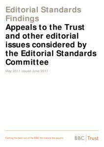 BBC Trust - Editorial Standards Findings, May 2011, published June 2011