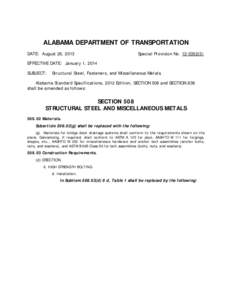 ALABAMA DEPARTMENT OF TRANSPORTATION DATE: August 26, 2013 Special Provision No[removed]EFFECTIVE DATE: January 1, 2014