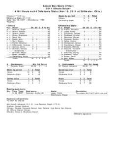 Soccer Box Score (Final[removed]Illinois Soccer #16 Illinois vs #4 Oklahoma State (Nov 18, 2011 at Stillwater, Okla.) Illinois[removed]vs. Oklahoma State[removed]Date: Nov 18, 2011 • Attendance: 1190