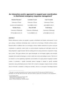 An interaction-centric approach to support peer coordination in distributed emergency response management1 Maurizio Marchese2 Lorenzino Vaccari