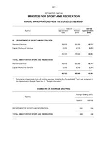 621 ESTIMATES[removed]MINISTER FOR SPORT AND RECREATION ANNUAL APPROPRIATIONS FROM THE CONSOLIDATED FUND* _____________________________________________________________________________________