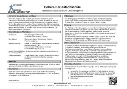 Höhere Berufsfachschule Fachrichtung Organisation und Officemanagement Aufnahmevoraussetzungen und Dauer Abschluss