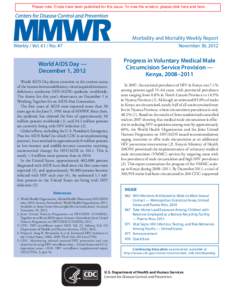 Please note: Errata have been published for this issue. To view the erratum, please click here and here.  Morbidity and Mortality Weekly Report Weekly / Vol[removed]No. 47	  November 30, 2012