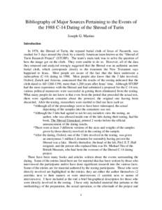 Bibliography of Major Sources Pertaining to the Events of the 1988 C-14 Dating of the Shroud of Turin