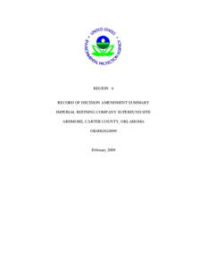 Record of Decision Amendment Summary for Imperial Refining Company Superfund Site in Ardmore, Carter County, Oklahoma