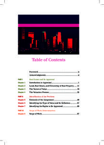 Table of Contents 	Foreword..........................................................................................ix 	Acknowledgments........................................................................xi PART I	  