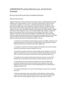LENOWISCO PLANNING REGION LOCAL ACTION PLAN SUMMARY WILDLIFE ACTION PLAN AND LOCAL SUMMARIES OVERVIEW WILDLIFE ACTION PLAN