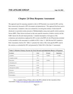 THE LIFELINE GROUP  Sept. 20, 2002 Chapter 2.0 Dose Response Assessment The approach used for assessing cumulative risks to OP Pesticides was created by EPA and has