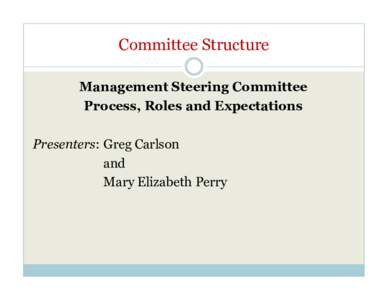 Committee Structure Management Steering Committee Process, Roles and Expectations Presenters: Greg Carlson and Mary Elizabeth Perry