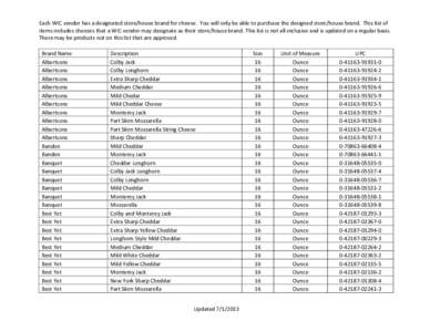 Each WIC vendor has a designated store/house brand for cheese. You will only be able to purchase the designed store/house brand. This list of items includes cheeses that a WIC vendor may designate as their store/house br