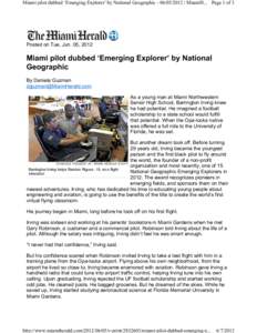 Miami pilot dubbed ‘Emerging Explorer’ by National Geographic | MiamiH... Page 1 of 3  Posted on Tue, Jun. 05, 2012 Miami pilot dubbed ‘Emerging Explorer’ by National Geographic