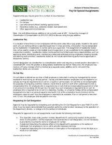 Division of Human Resources  Pay for Special Assignments Supplemental pay may be given for a number of circumstances: • •