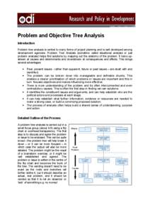 Problem and Objective Tree Analysis Introduction Problem tree analysis is central to many forms of project planning and is well developed among development agencies. Problem Tree Analysis (sometime called situational ana