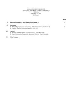 KANSAS BOARD OF REGENTS ACADEMIC AFFAIRS STANDING COMMITTEE AGENDA September 17, [removed]:30 a.m.