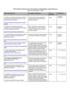 EPA Guidance Documents for Developing and Quantifying Control Measures