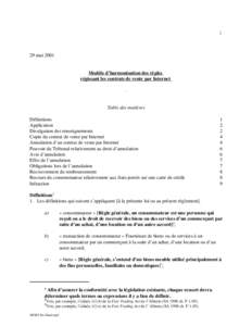 1  29 mai 2001 Modèle d’harmonisation des règles régissant les contrats de vente par Internet