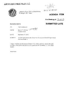 AGENDA DOCUMENT NO.l3- 3/-t  2J 13 SEP I 2 ~M 9: 21 FEDERAL ELECTION COMMISSION Washington, DC 20463
