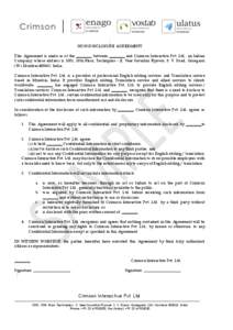 NON-DISCLOSURE AGREEMENT This Agreement is made as of the ________ between ________ and Crimson Interactive Pvt. Ltd., an Indian Company, whose address is 1001, 10th Floor, Techniplex - II, Veer Savarkar Flyover, S. V. R