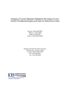 Analysis of Current Research Related to the Impact of Low Volume Procedures/Surgery and Care in Outcomes of Care