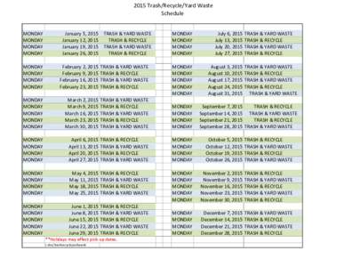 Trash-Recycle-Yard Waste Schedule 2015x