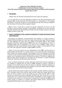 Statement by Hon. Shinichiro Furumoto Parliamentary Secretary for Finance of Japan At the 19th Annual Meeting of the European Bank for Reconstruction and Development