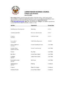 LUMMI INDIAN BUSINESS COUNCIL EMPLOYMENT APPLICATION 2665 KWINA ROAD, BELLINGHAM, WA[removed]Fax No[removed]Email: [removed] Please include a cover letter and resume along with this application.