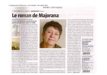 La disparition de Majorana – Livre Hebdo – Novembre 2011    