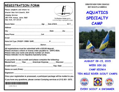 REGISTRATION FORM  GREATER NEW YORK COUNCILS BOY SCOUTS of AMERICA  Please complete and return to: